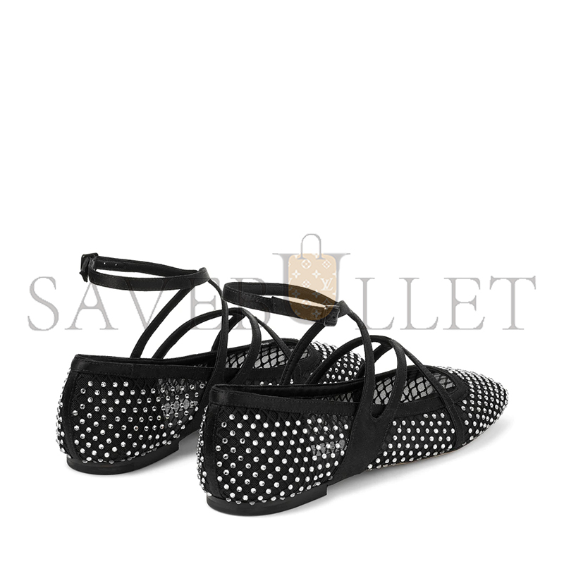 Ji*y Ch* astoria flat black satin crystal flats astoriaflatqhs